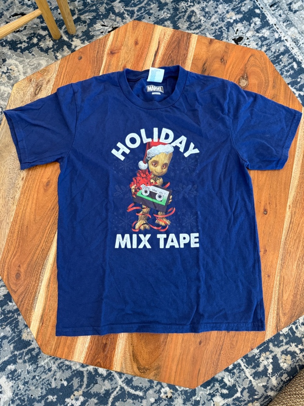 Marvel Guardians of the Galaxy Holiday Mix Tape T-Shirt in Navy with Red Accents
